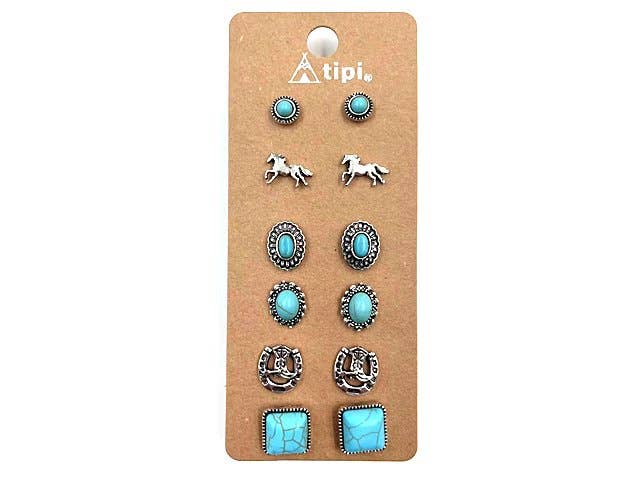 Rodeo Theme 6 Pair Post Earring Set - Painted Aces Boutique
