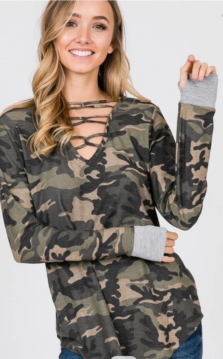 Designer Tops - Crisscross Camo Top