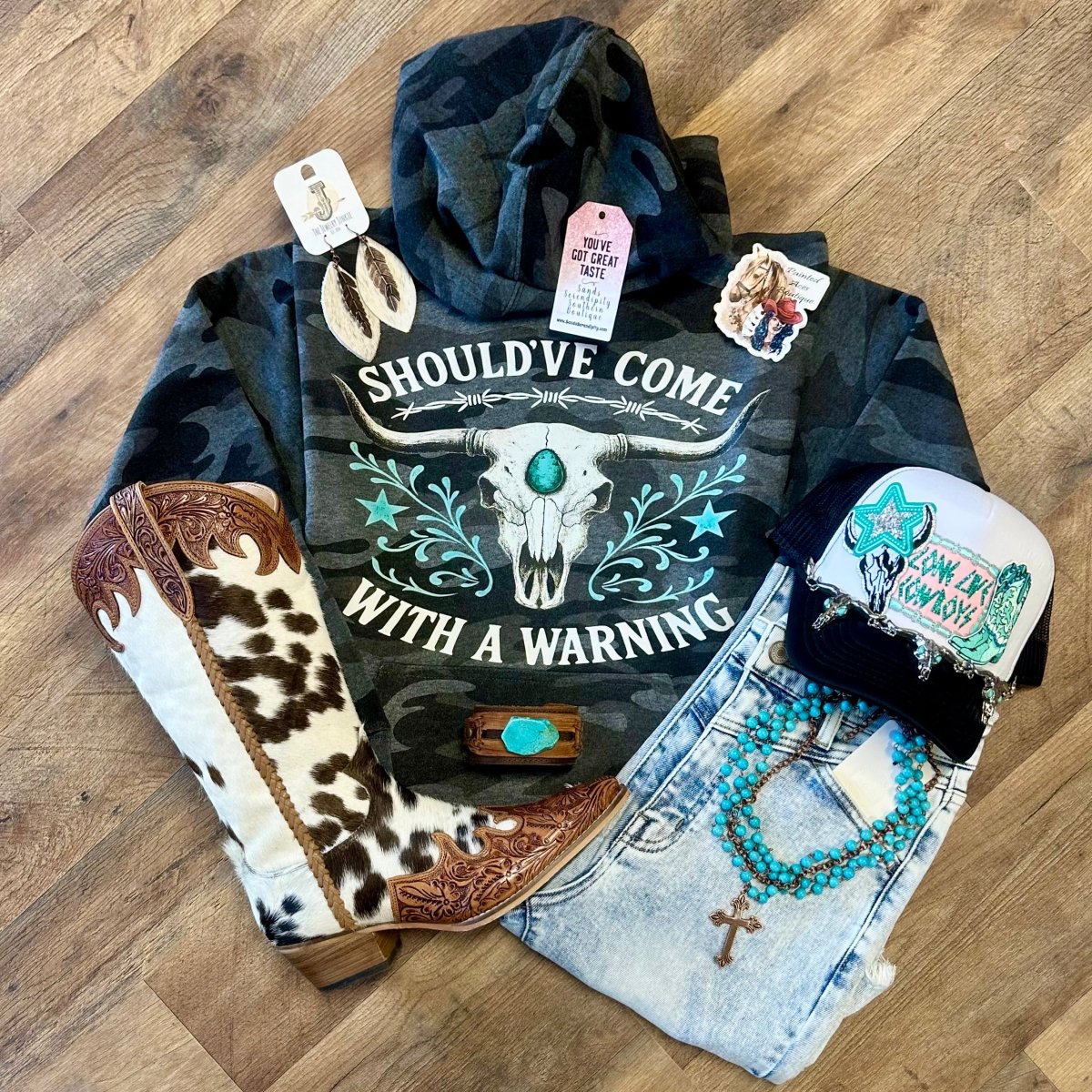 Should’ve Come With A Warning | Cozy Western Hoodie - Painted Aces Boutique