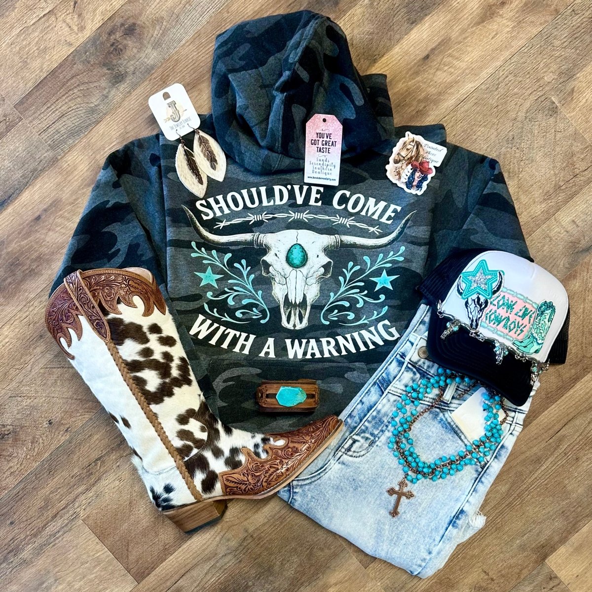 Should’ve Come With A Warning | Cozy Western Hoodie - Painted Aces Boutique