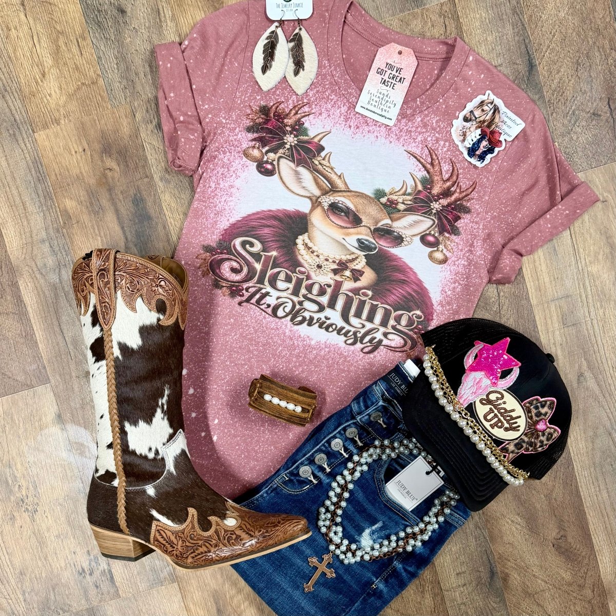 Sleighing It, Obviously | Western Holiday Tee - Painted Aces Boutique