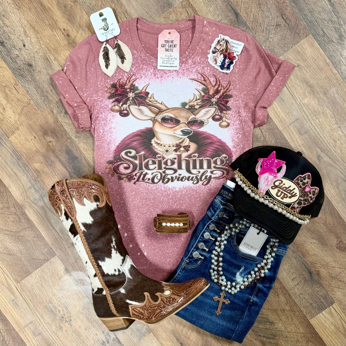 Sleighing It, Obviously | Western Holiday Tee - Painted Aces Boutique