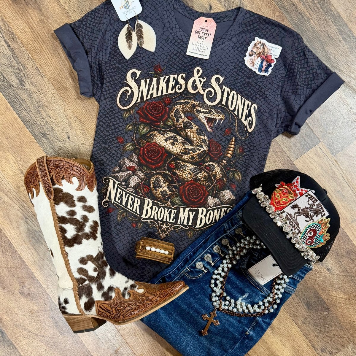 Snakes & Stones | Free Spirited Graphic T-Shirt - Painted Aces Boutique