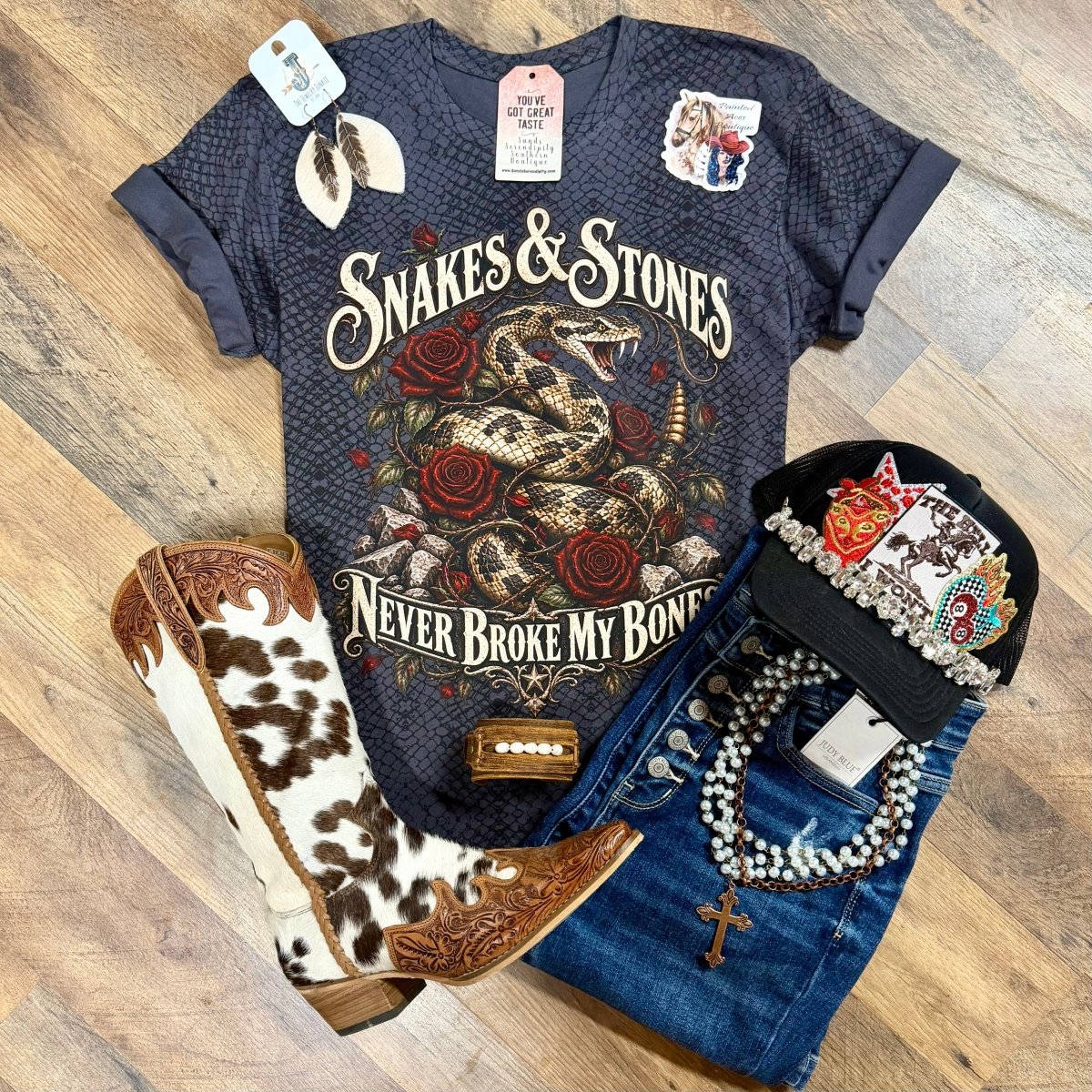 Snakes & Stones | Free Spirited Graphic T-Shirt - Painted Aces Boutique