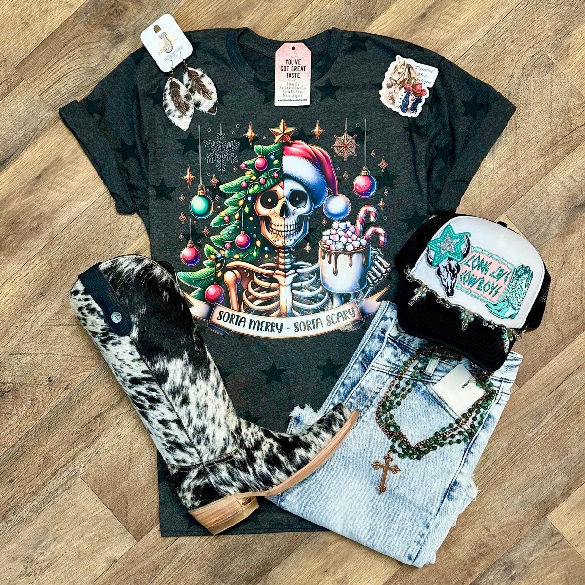Sorta Merry Sorta Scary | Western Holiday Tee - Painted Aces Boutique