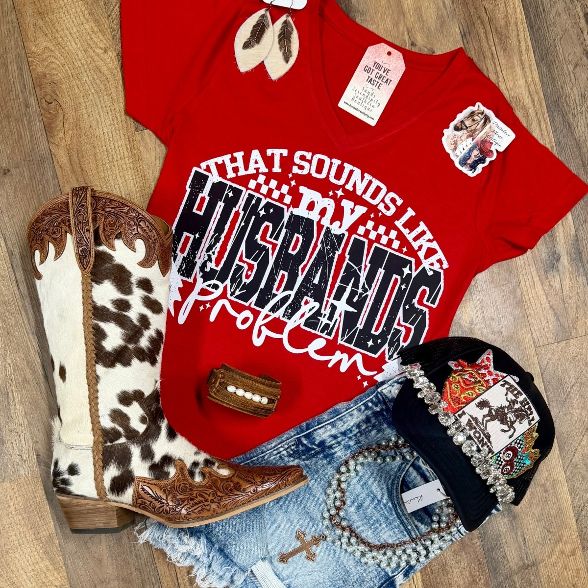 That Sounds Like My Husband’s Problem | Western V-Neck Graphic T-Shirt - Painted Aces Boutique