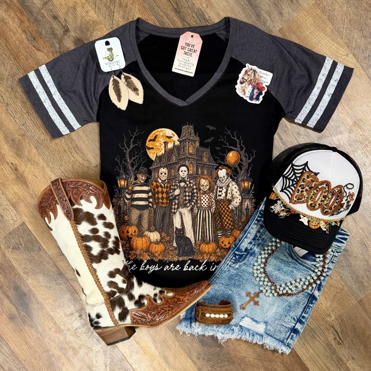 The Boys Are Back In Town | Western V-Neck Graphic T-Shirt - Painted Aces Boutique