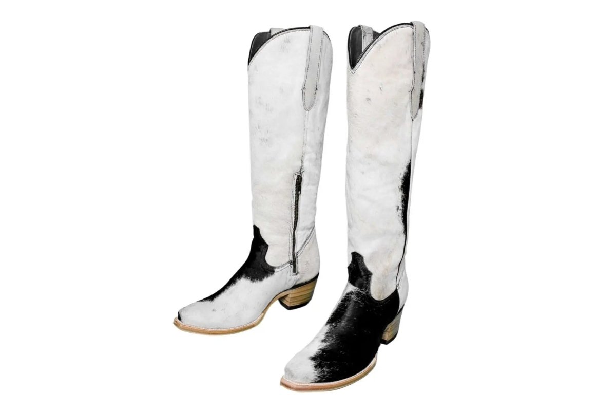 The Lorraine Knee - High Cowhide Boots – Hair - on Hide – Size 10 US - Painted Aces Boutique
