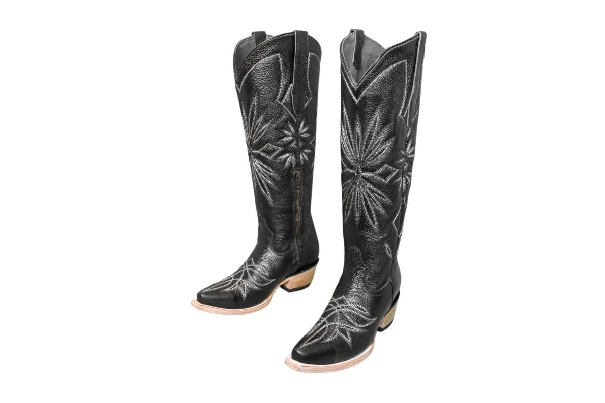 The Lorraine Knee - High Leather Boots – Black Full Grain - Painted Aces Boutique