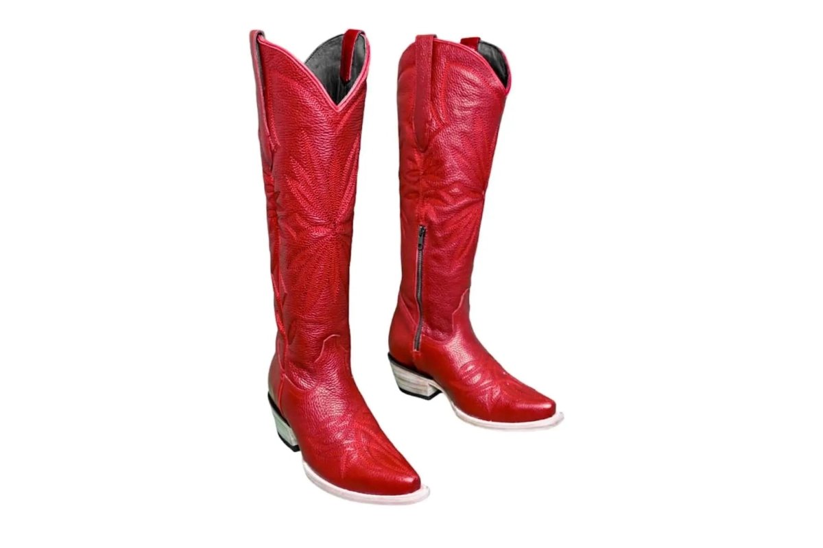 The Lorraine Knee - High Leather Boots – Red Full Grain - Painted Aces Boutique