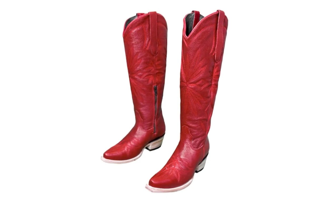 The Lorraine Knee - High Leather Boots – Red Full Grain - Painted Aces Boutique