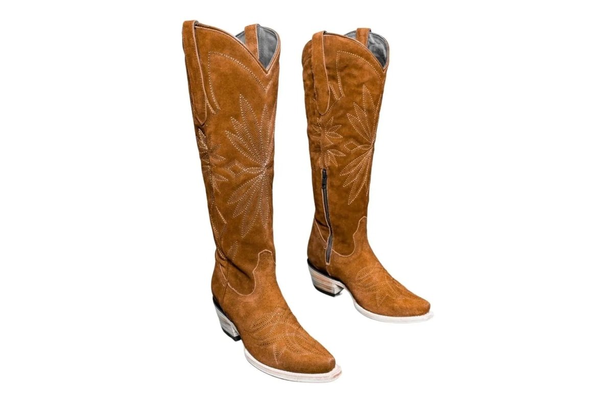 The Lorraine Knee - High Western Boots – Camel Suede - Painted Aces Boutique