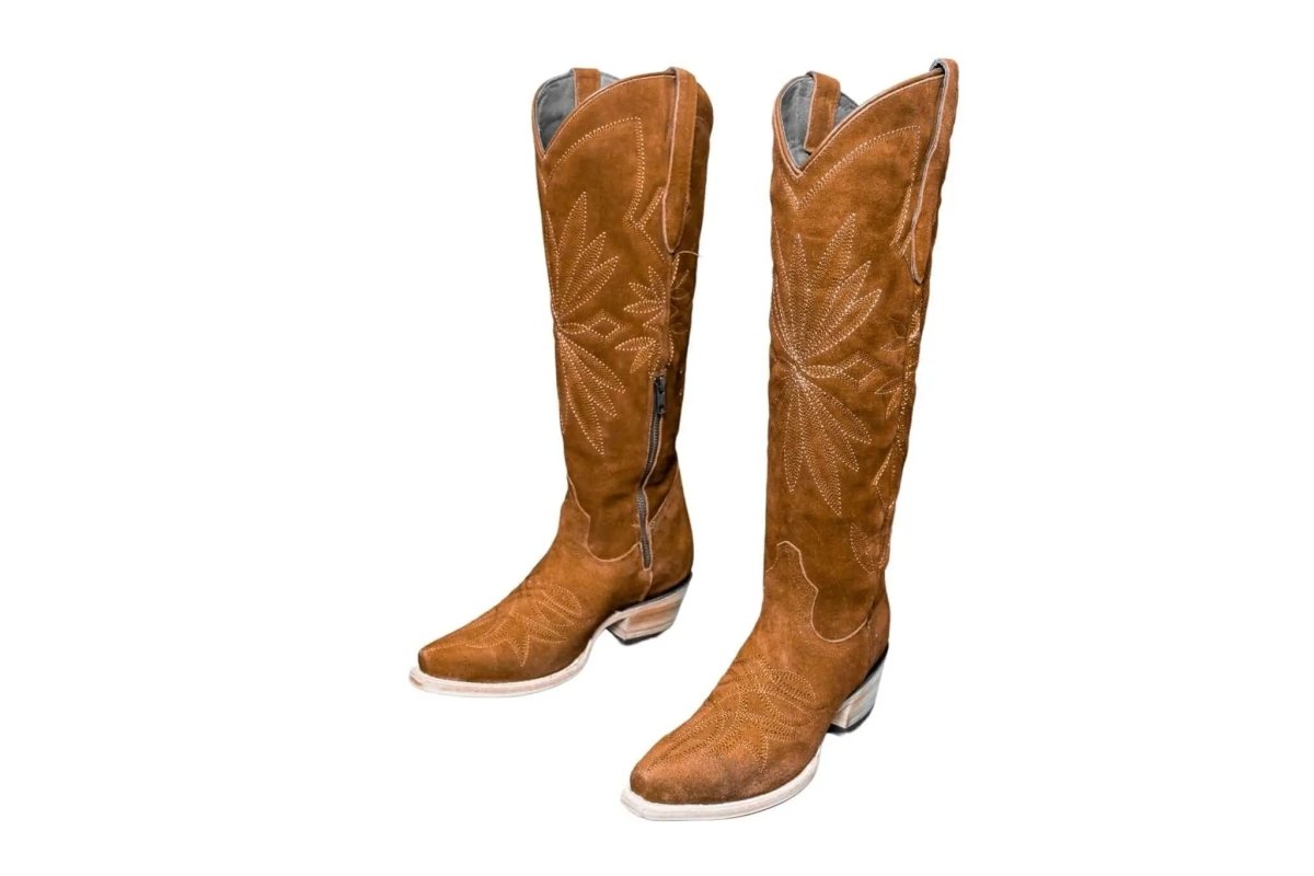 The Lorraine Knee - High Western Boots – Camel Suede - Painted Aces Boutique