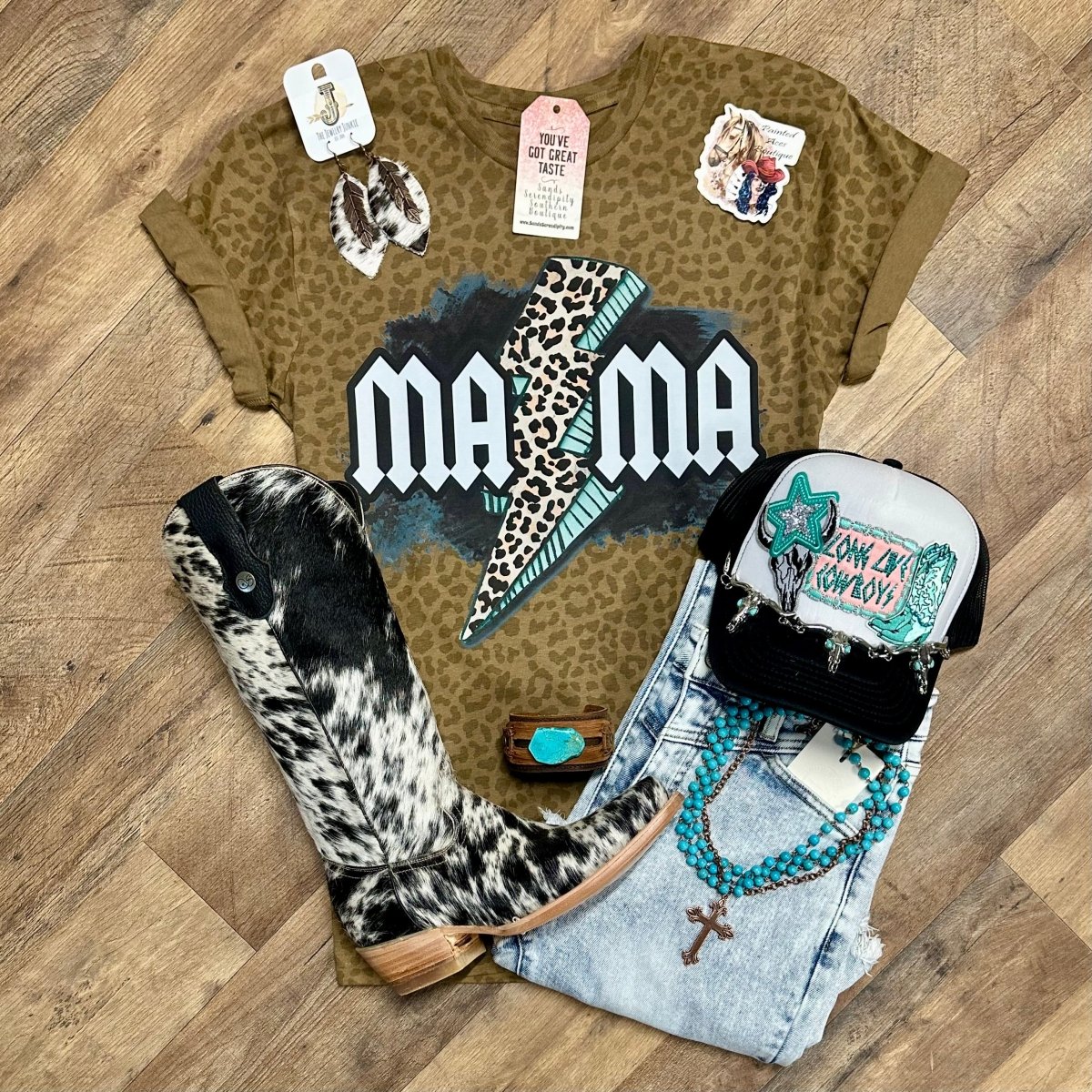 Turquoise & Leopard Mama | Western Mama Graphic T-Shirt - Painted Aces Boutique