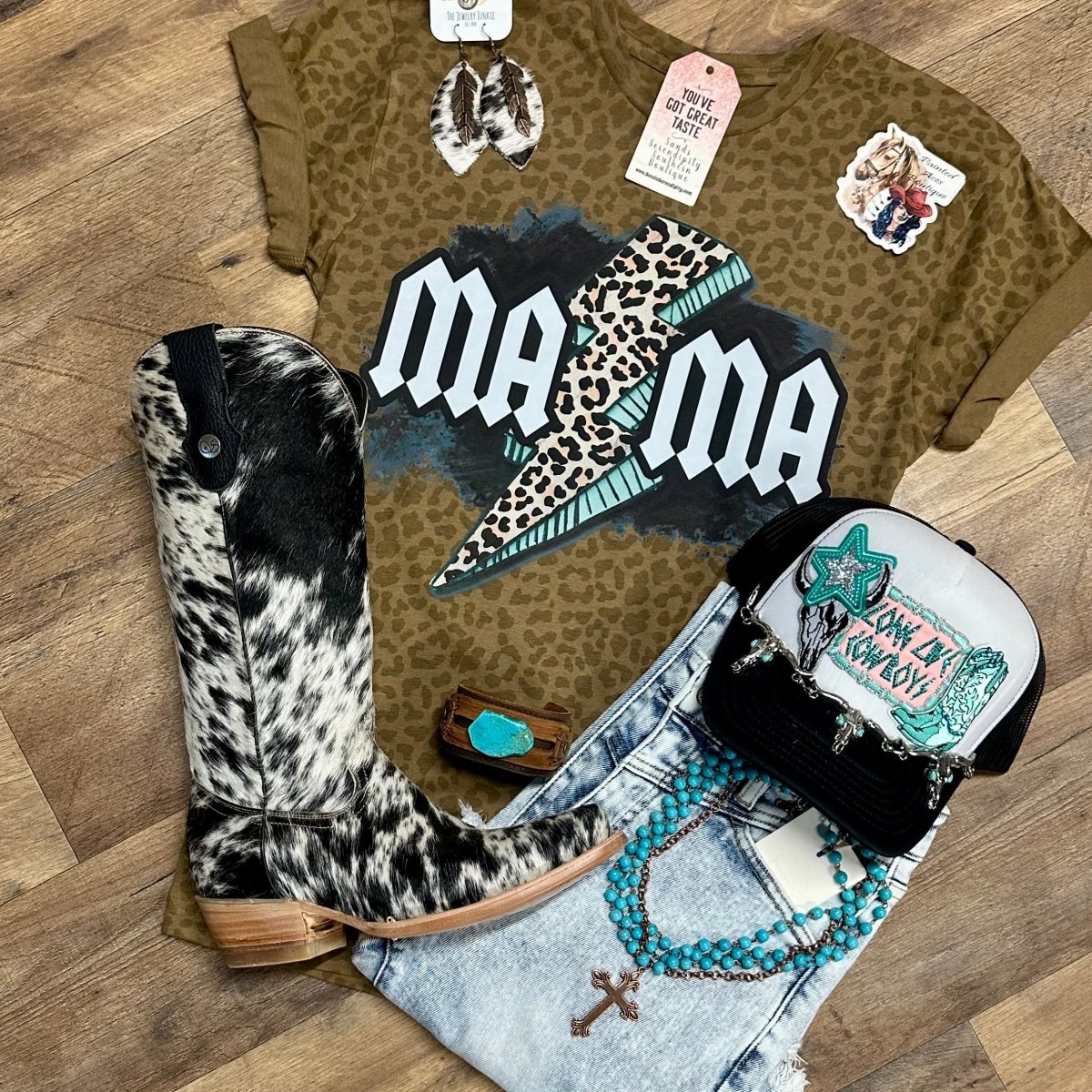 Turquoise & Leopard Mama | Western Mama Graphic T-Shirt - Painted Aces Boutique
