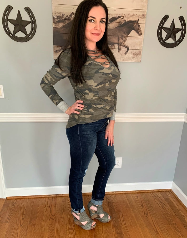 
                      
                        Crisscross Camo Top - Sands Serendipity Boutique
                      
                    