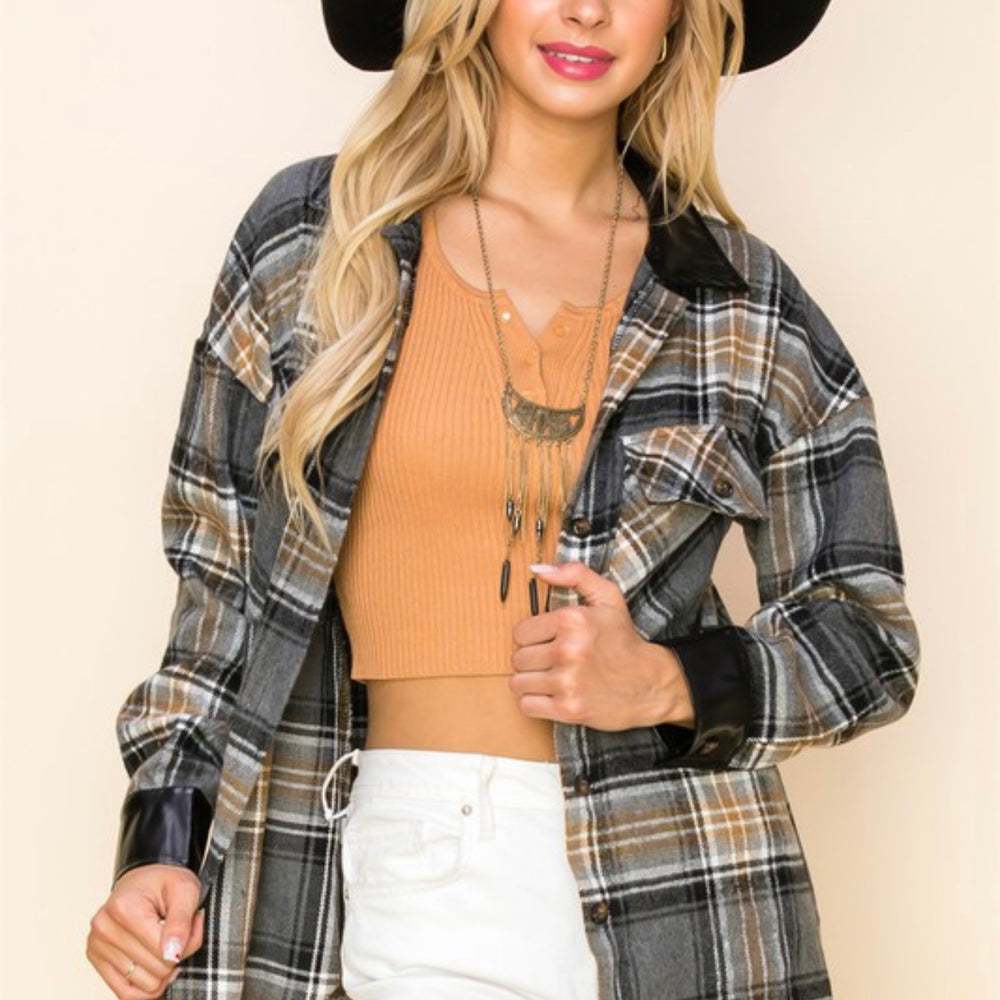 
                      
                        Gray & Gold Plaid Shacket
                      
                    