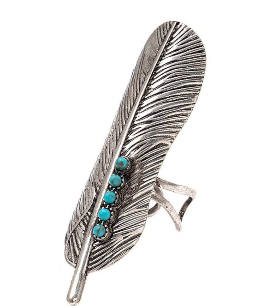 Leaf Ring With Turquoise Accent