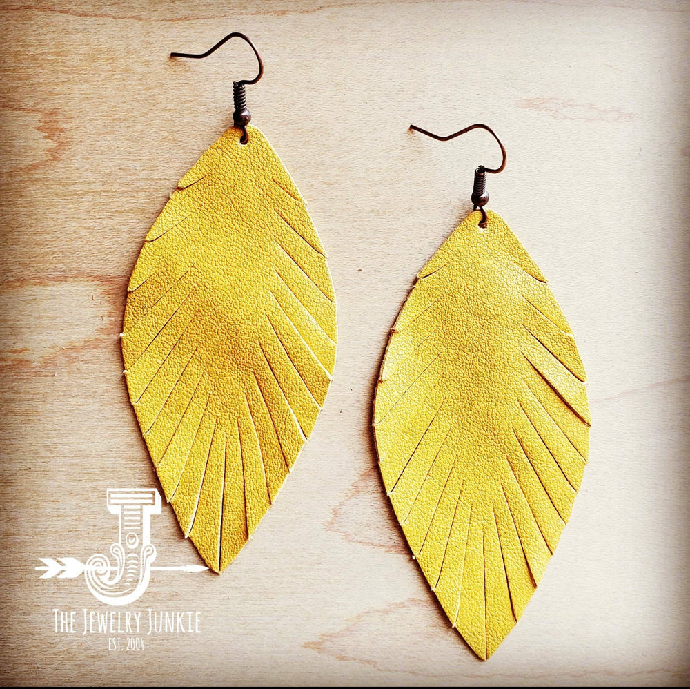 Yellow Suede Feather Earrings - Sands Serendipity Boutique