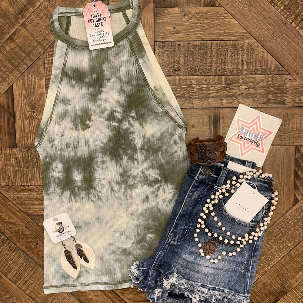 
                      
                        Olive Tie Dye Halter Neck Tank - Sands Serendipity Boutique
                      
                    