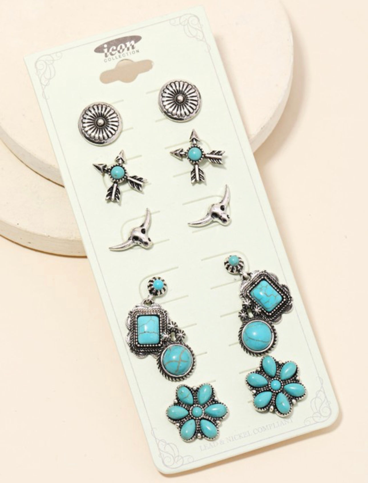 6 Pairs Of Western Themed Earring Set 5