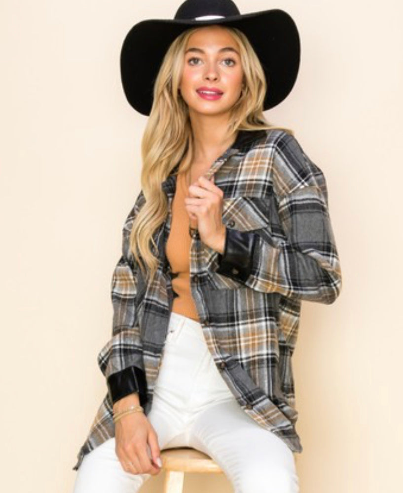 
                      
                        Gray & Gold Plaid Shacket
                      
                    