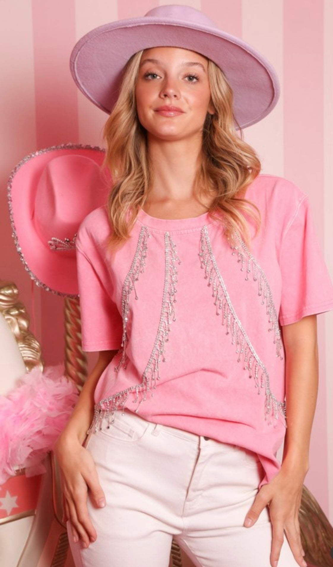 Make Them Stare Rhinestone Fringe Top Fuchsia / M