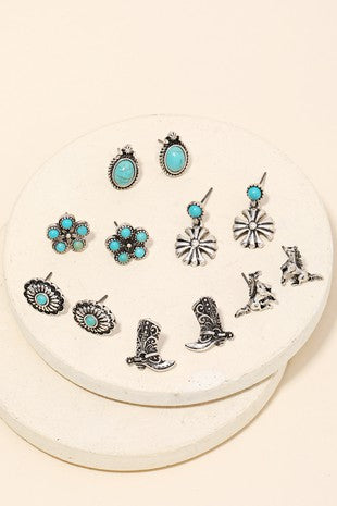 6 Pairs Of Western Themed Earring Set 4