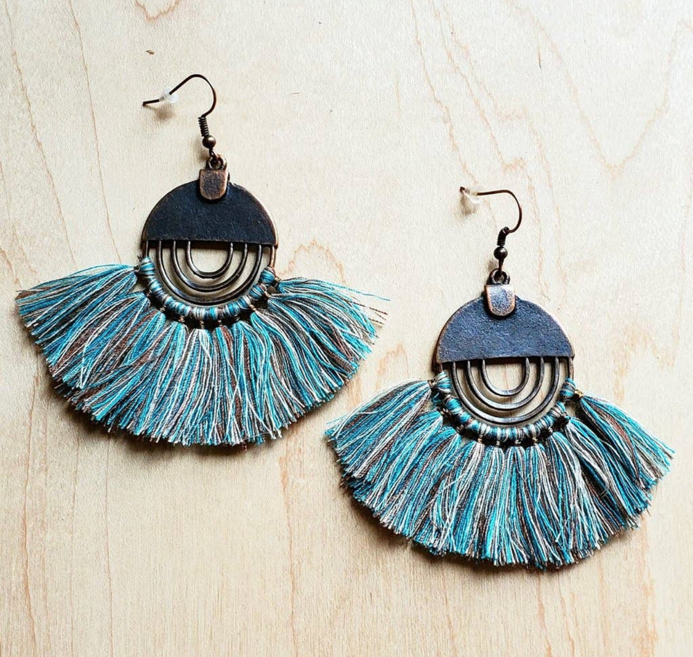 Turquoise Fan Tassel Earrings - Sands Serendipity Boutique