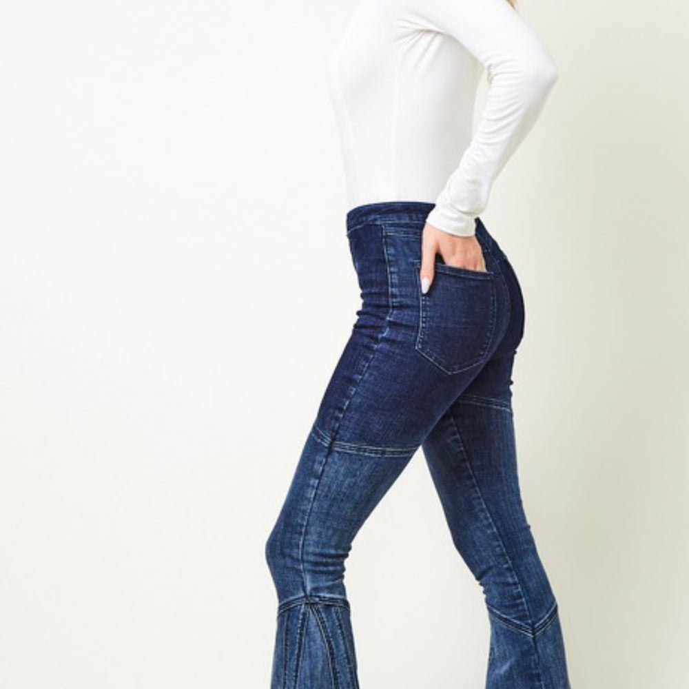 Dark Denim Ombré Panel Flare Jeans - Sands Serendipity Boutique