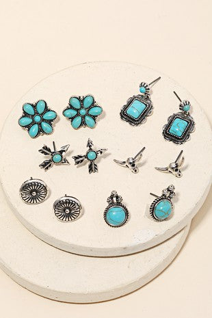 6 Pairs Of Western Themed Earring Set 5