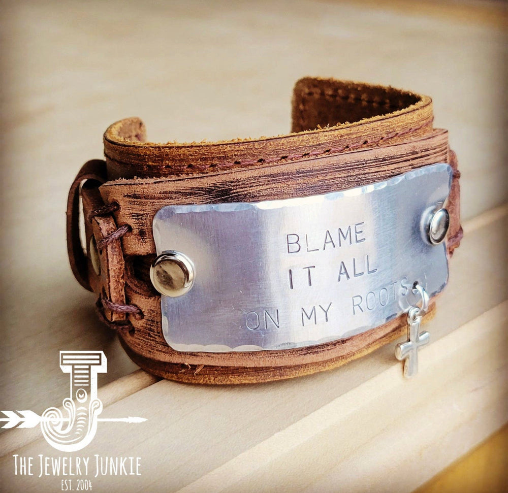 Blame It All On My Roots Stamped Leather Cuff-Painted Aces Boutique