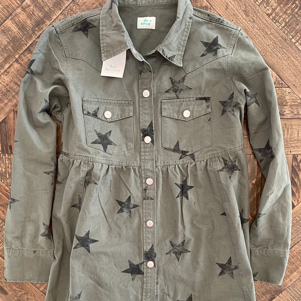 
                      
                        Olive Star Button Down Jacket - Sands Serendipity Boutique
                      
                    