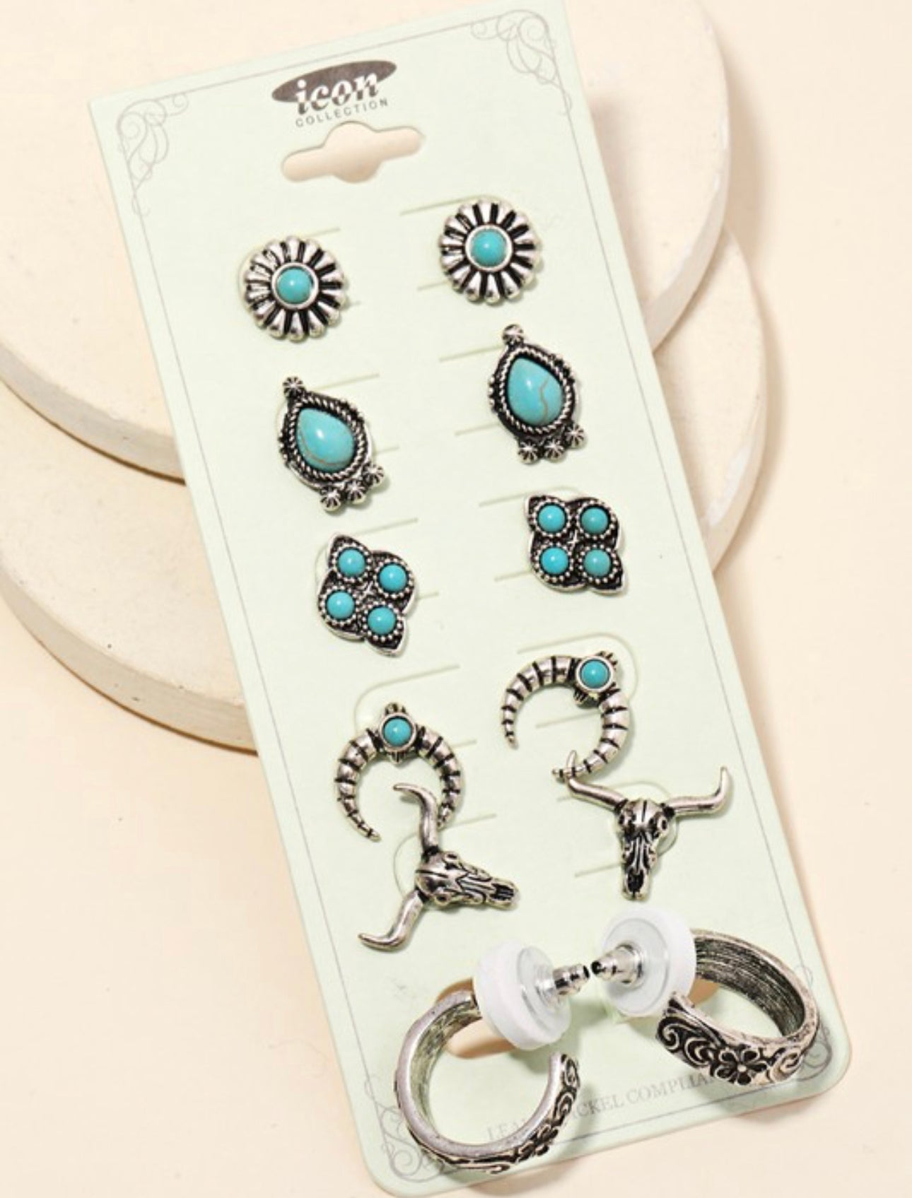 6 Pairs Of Western Themed Earring Set 6