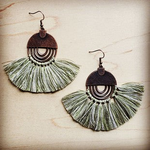 Army Green Fan Tassel Earrings - Sands Serendipity Boutique