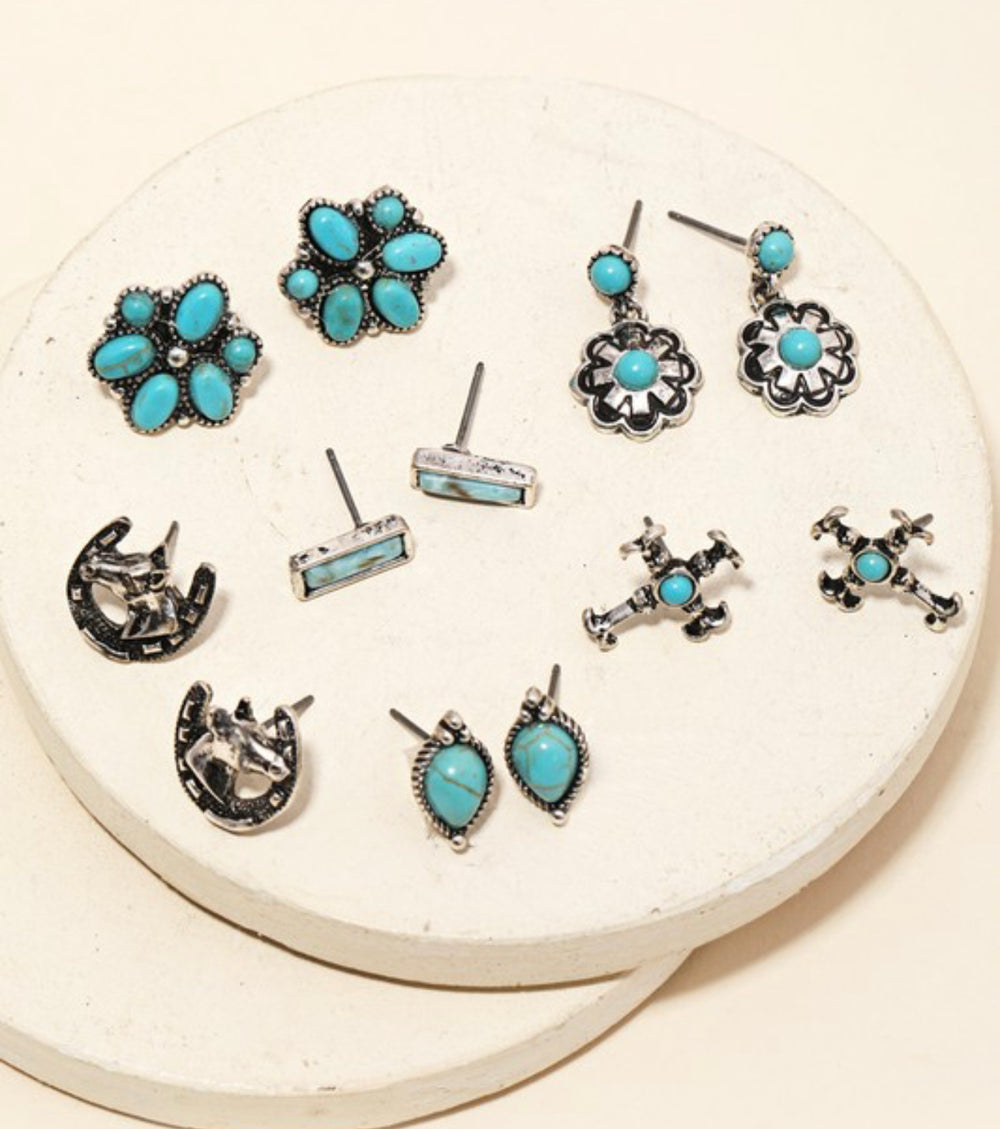 6 Pairs Of Western Themed Earring Set 3-Painted Aces Boutique