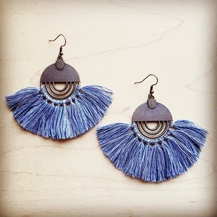 Denim Blue Fan Tassel Earrings - Sands Serendipity Boutique