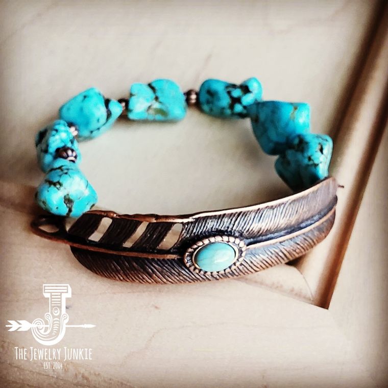 Copper Feather and Turquoise Bracelet - Sands Serendipity Boutique