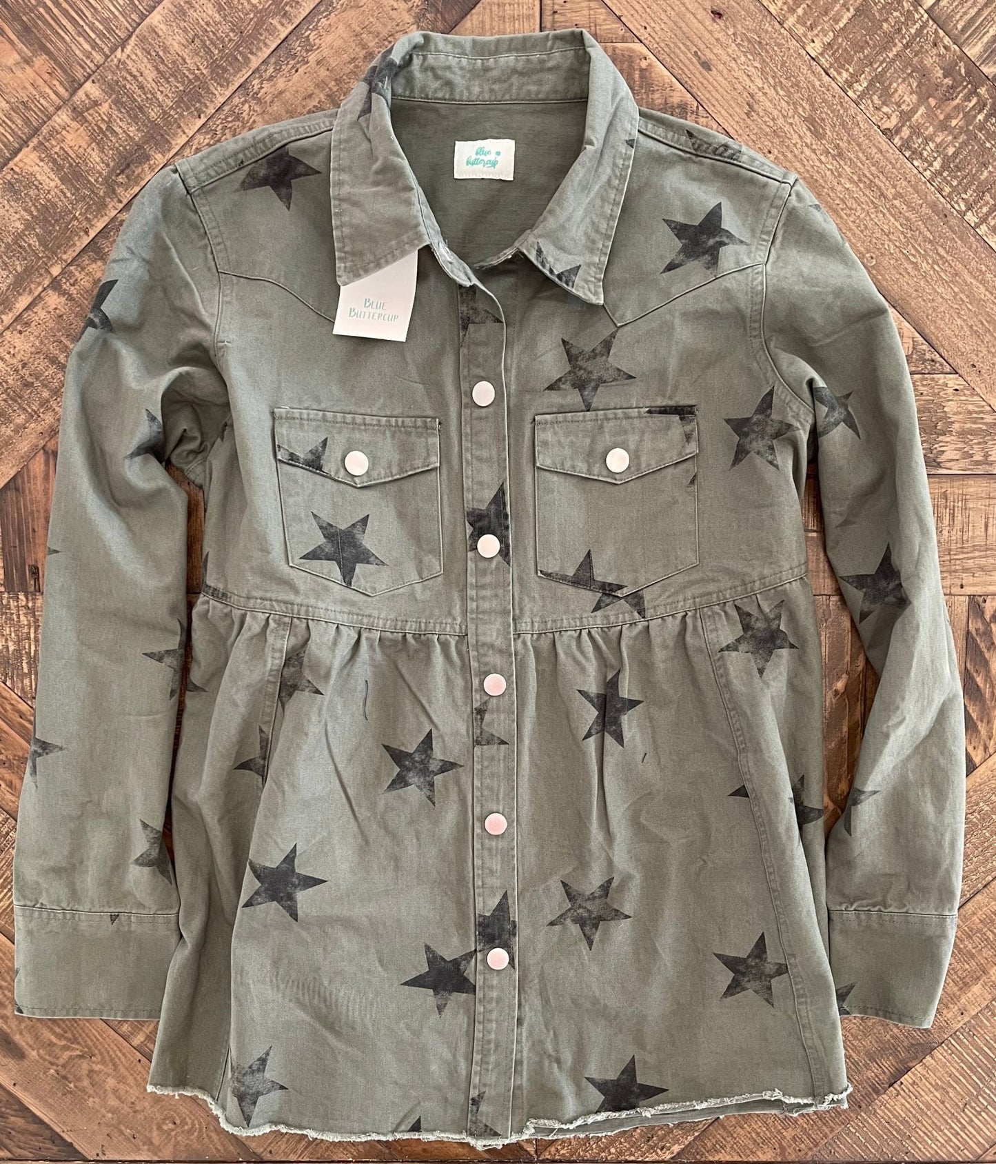 Olive Star Button Down Jacket - Painted Aces Boutique