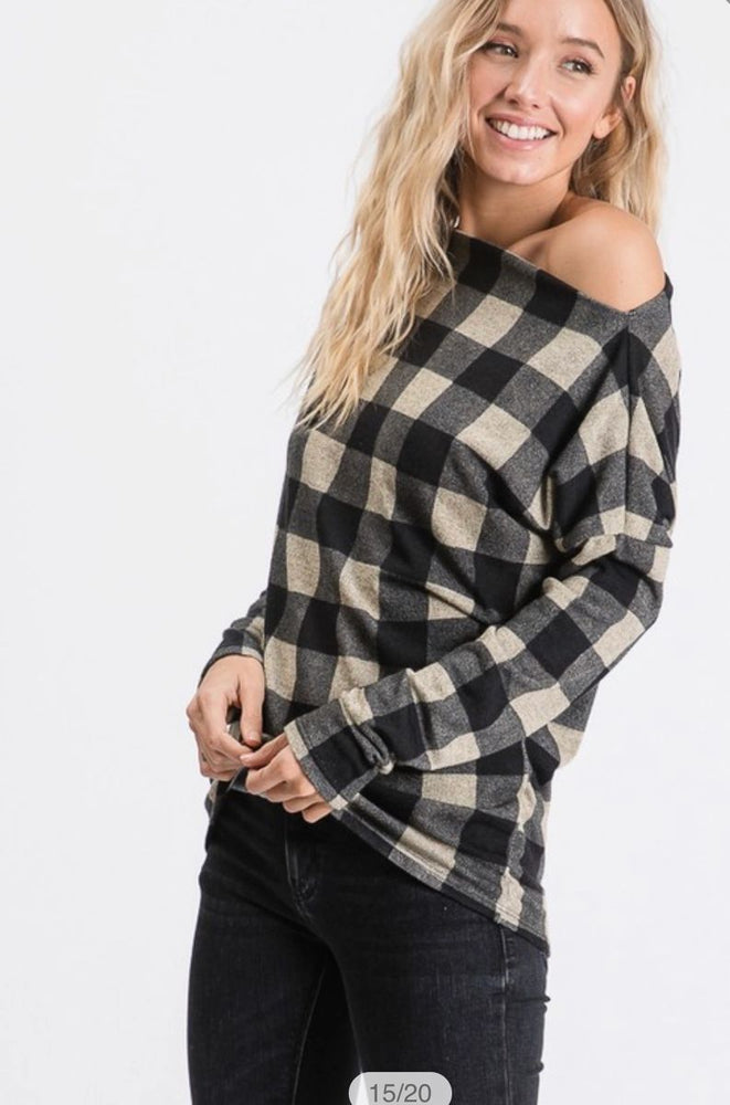 
                      
                        Plaid off the shoulder top - Sands Serendipity Boutique
                      
                    