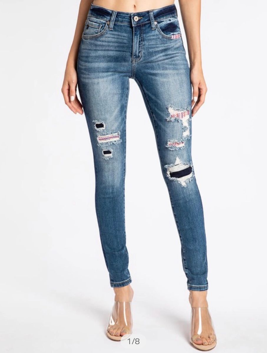 Mid Rise Check Pattern Super Skinny Jean - Sands Serendipity Boutique