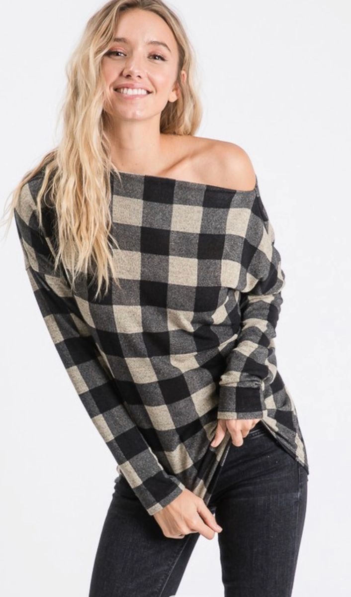 Plaid off the shoulder top - Sands Serendipity Boutique